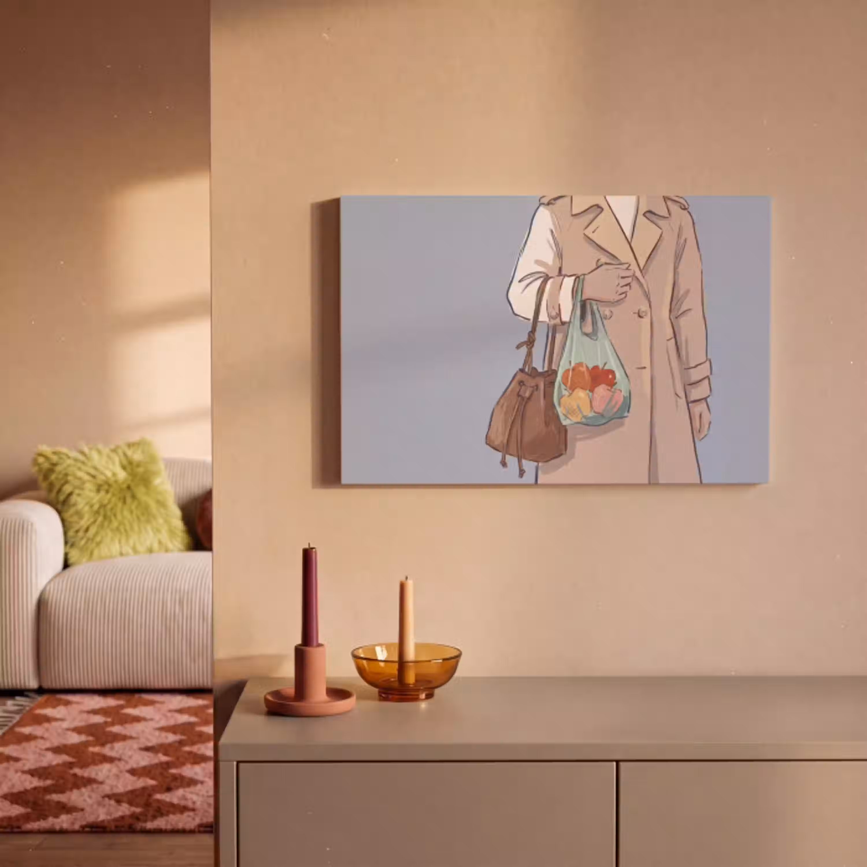 Mensen - Boodschappen - Stadsleven - Modern - Kleurrijk canvas 2cm klein -sfeer1