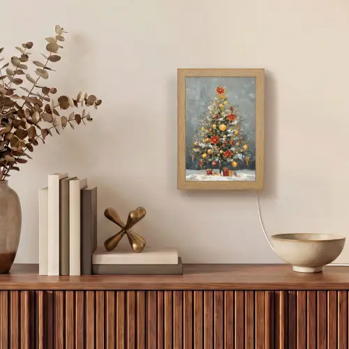 Kerstboom - Cadeaus - Rood - Goud Light Box met kabel (Tafellamp) klein -sfeer2
