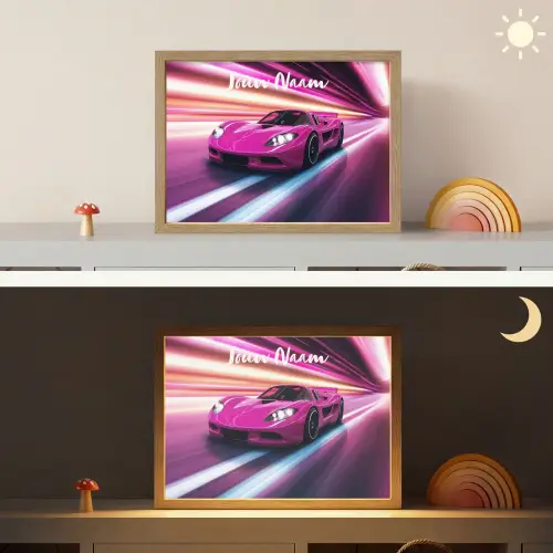 Raceauto - Roze - Neon Light Box met batterij (Wandlamp kind) middel -sfeer3_kind
