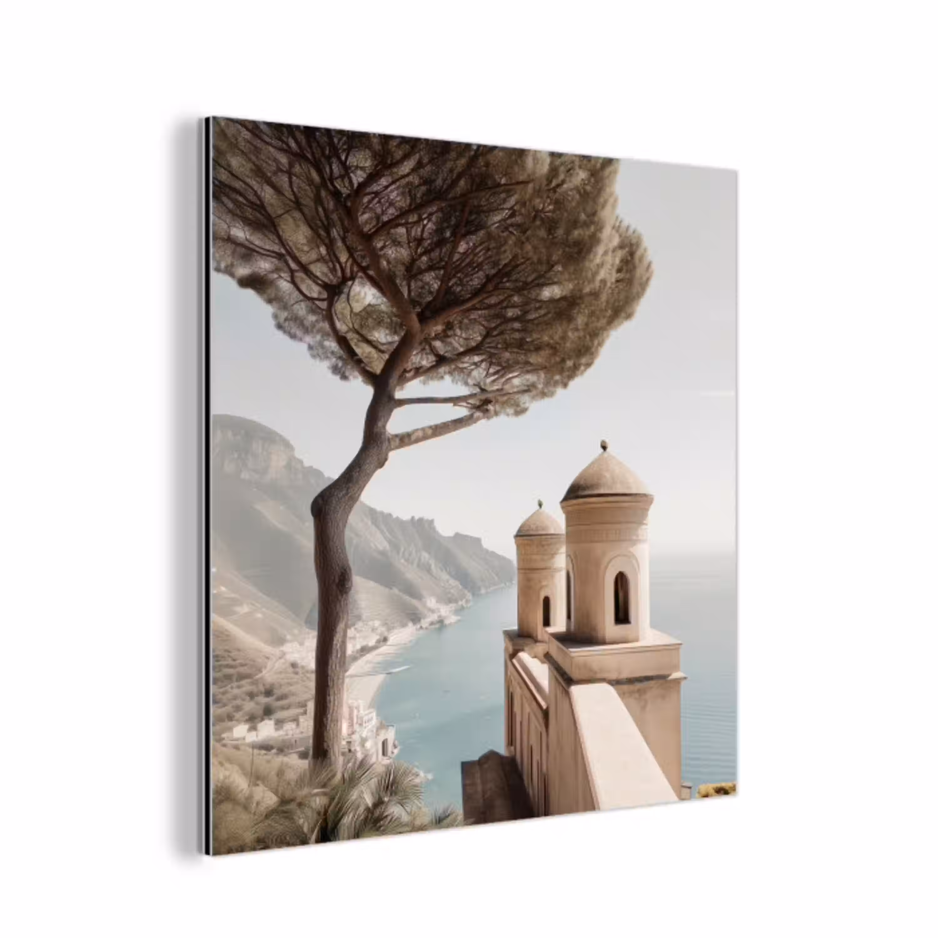 Kust - Klif - Boom - Gebouw aluminium wit klein -3d