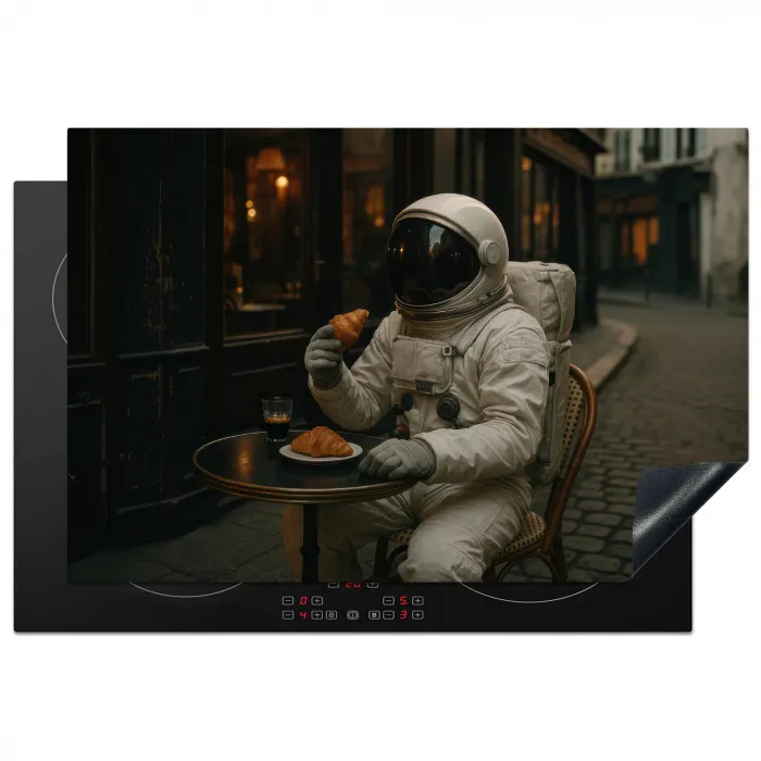 Café - Croissant - Koffie - Astronaut Inductie beschermer vinyl 3mm klein -3d