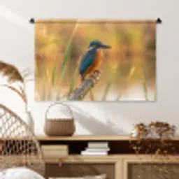 IJsvogel - Tak - Water - Kleurrijk - Levendig Wandkleed katoen middel -sfeer5