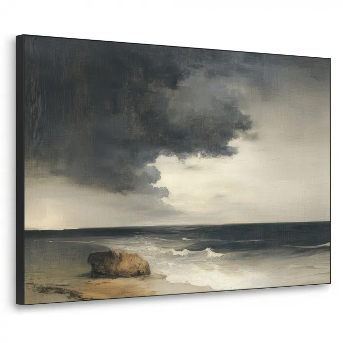 Kust - Golven - Rots - Storm Textielframe zwart klein -3d