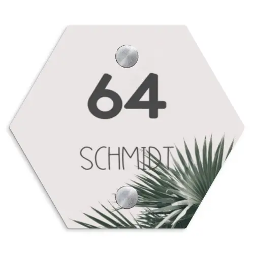 Lichtroze met palmblad - Modern Naambord Hexagon klein -3d