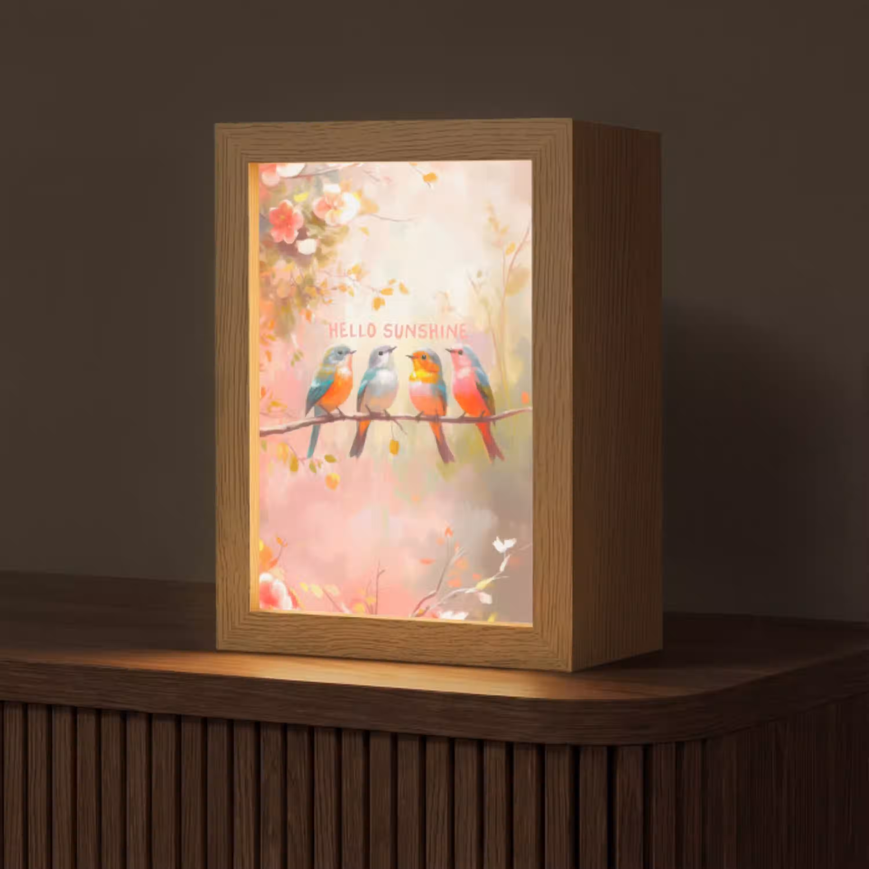 Vogels - Tak - Quote - Roze Light Box met kabel (Tafellamp) klein -z3d_website