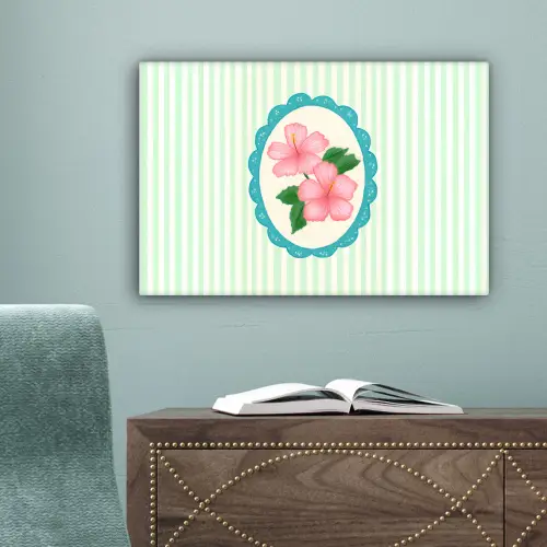 Bloemen - Ovaal - Strepen - Groen canvas 2cm klein -sfeer4