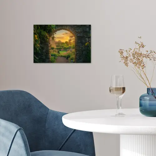Poort - Planten - Zonsondergang poster papier klein -sfeer3