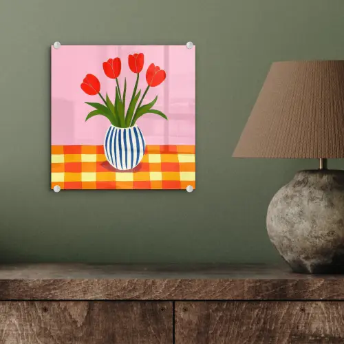 Tulpen - Roze - Vaas plexiglas 5mm klein -sfeer3
