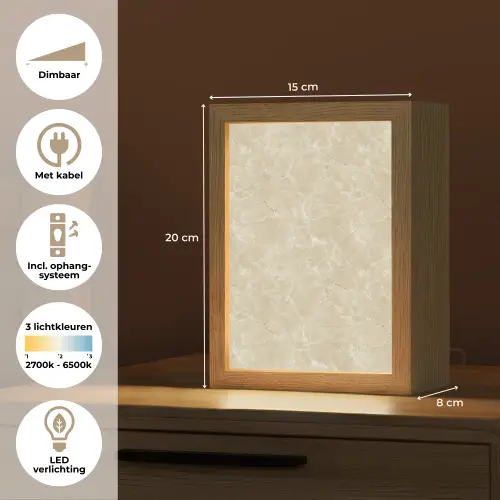 Lichtbeige - Marmer - Diffusie adering Light Box met kabel (Tafellamp) klein 925 -USP_NL