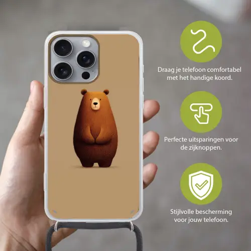 Beer - Minimalistisch - Bruin Hoesje iPhone 16 Pro Max met koord klein -sfeer2_NL