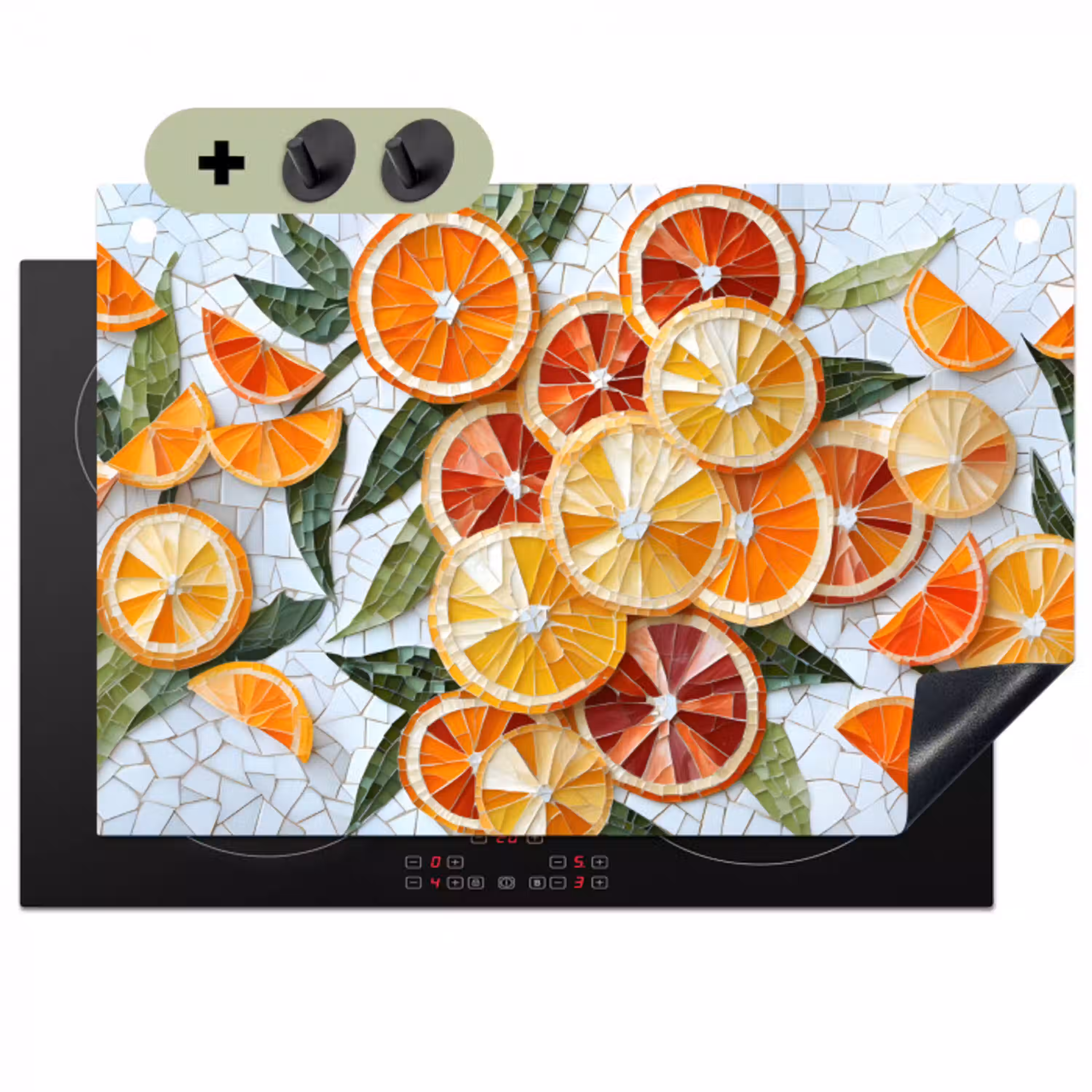Schijfjes - Fruit - Oranje - Mozaïek Inductie beschemer met haakjes klein -3d