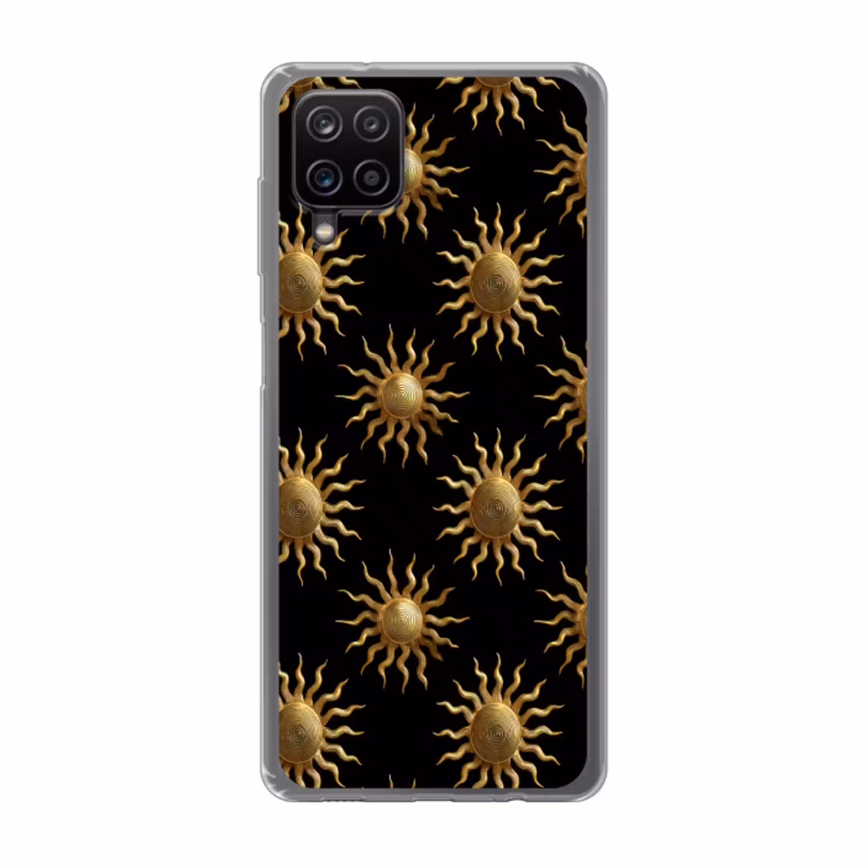 Zon - Patroon - Luxe - Goud - Zwart Telefoonhoesje Samsung Galaxy A12 klein 372 -3d