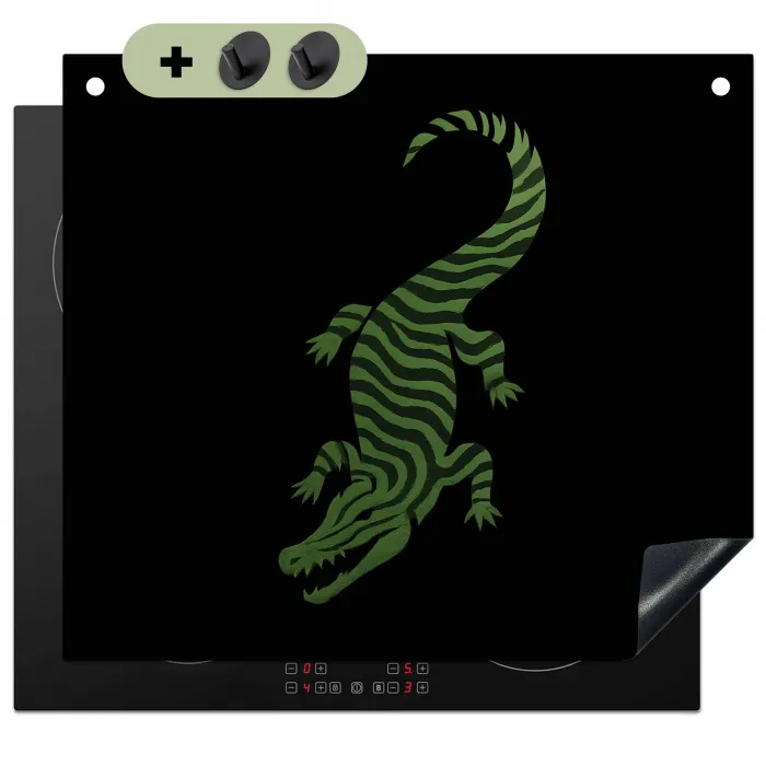 Krokodil - Groen - Tijgerachtig - Strepen Inductie beschemer met haakjes middel -3d