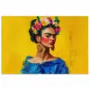 Frida Kahlo - Vrouw - Geel - Blauw - Bloemen poster papier klein -3d