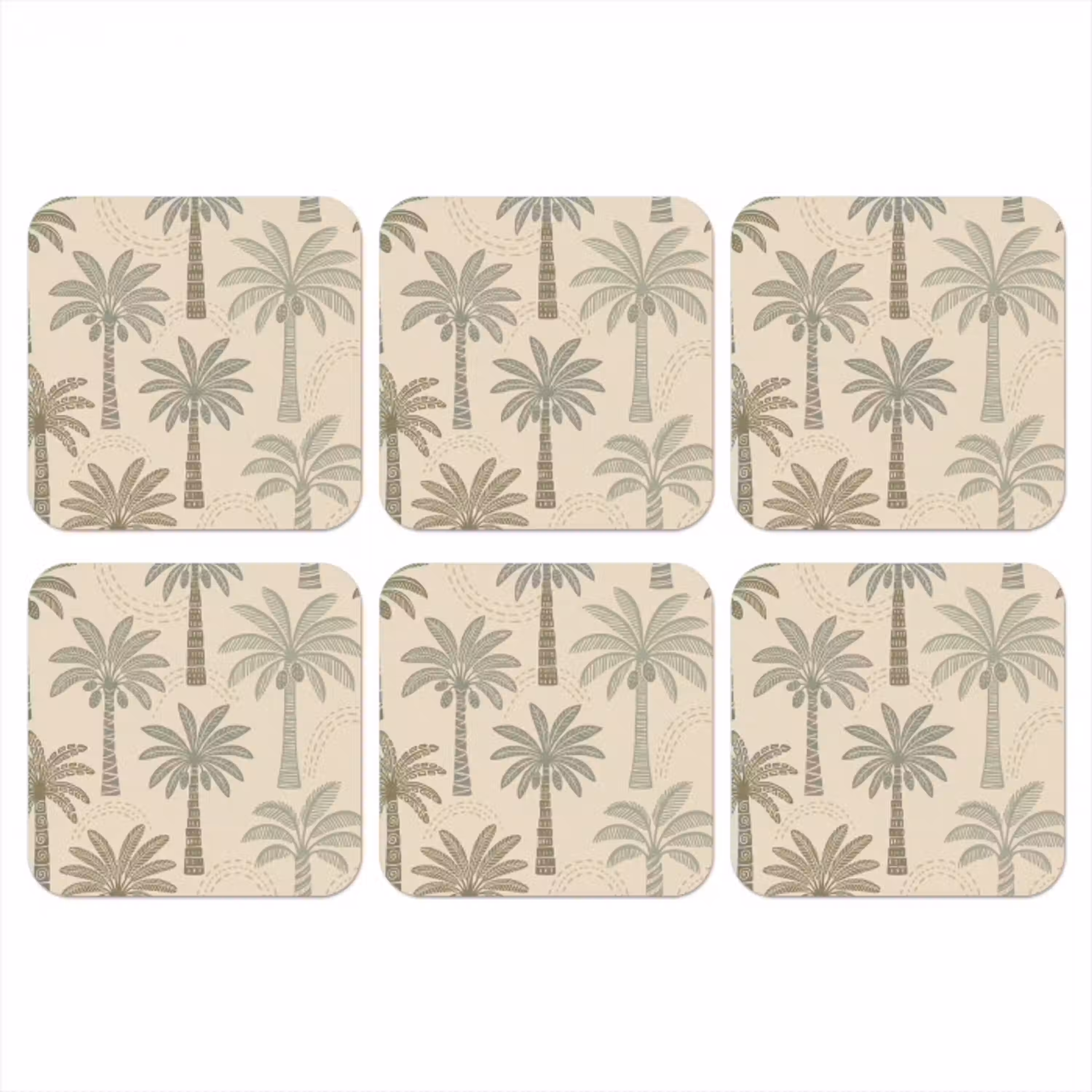 Palmbomen - Patroon - Tropisch - Beige onderzetter kurk middel -3d