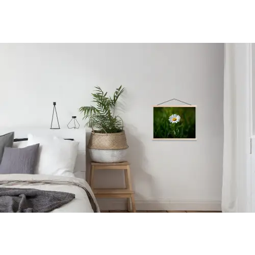 Wit - Madeliefje - Bloem - Gras textielposter latten blank klein -woonkamer
