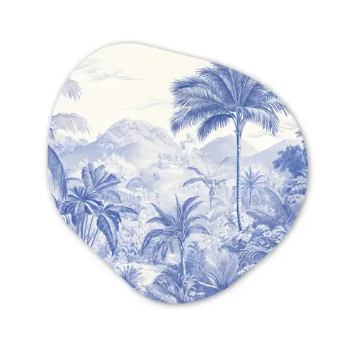 Tropisch - Jungle - Blauw Wandcirkel Organisch Aluminium middel -3d