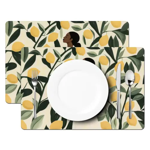 Vrouw - Mand - Citroenen - Bladeren Placemat vinyl groot -zzsfeer2_Kitchenyeah-website