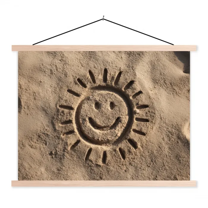 Gezichtje - Zon - Zand - Getekend textielposter latten blank klein -3d