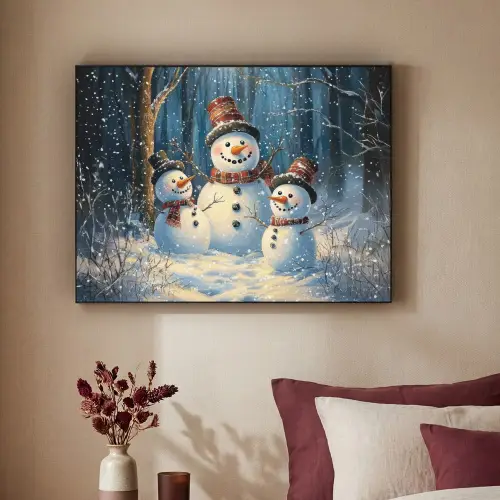 Sneeuwpop - Sneeuw - Winter - Bos Textielframe zwart klein -sfeer1