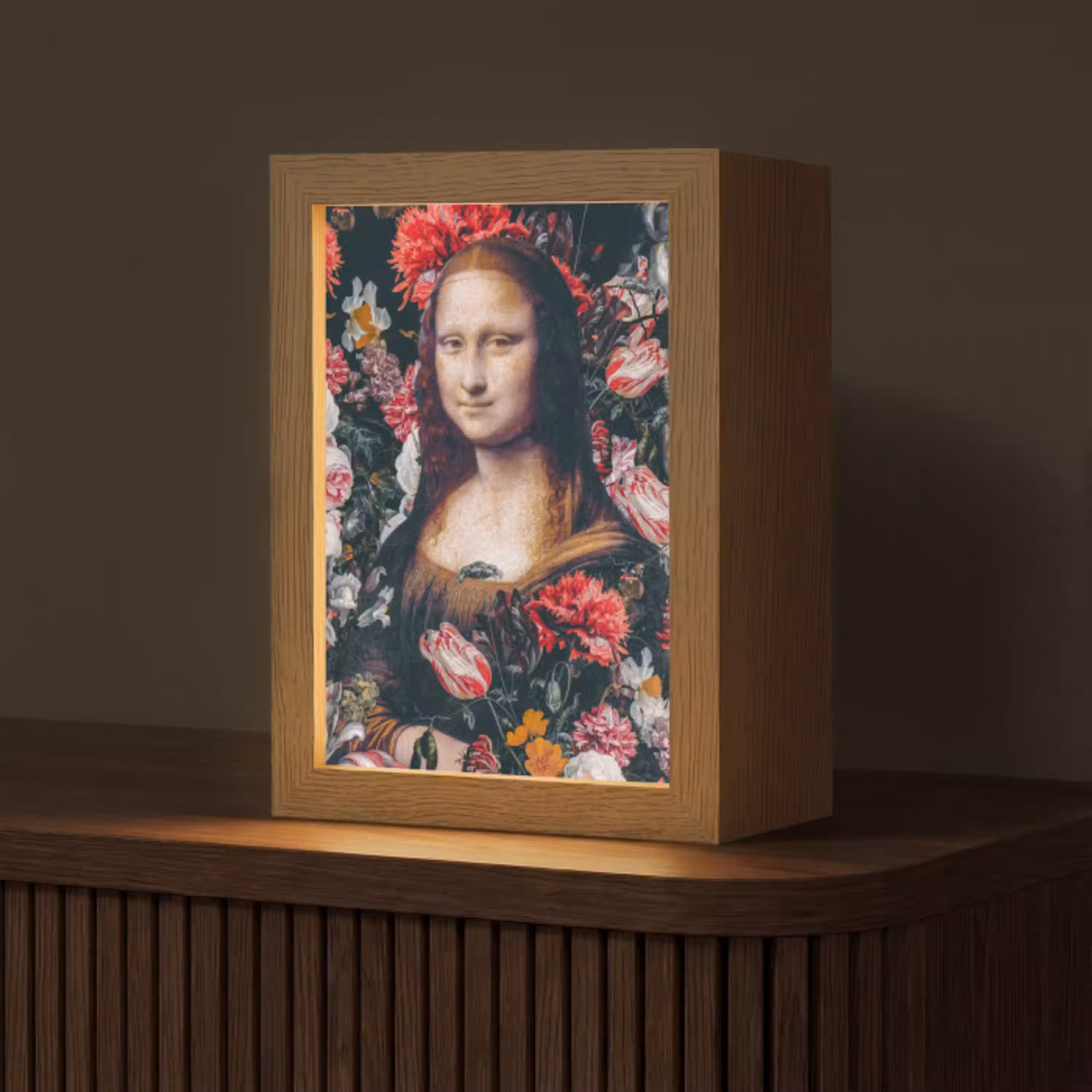 Mona Lisa - Leonardo da Vinci - Bloemen - Roze Light Box met kabel (Tafellamp) klein -z3d_website