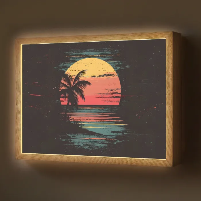 Strand - Minimalistisch - Zon - Oranje Light Box met batterij (Wandlamp) middel -z3d_website