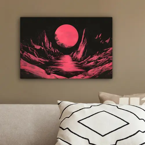 Maan - Felroze - Bergen - Rivier canvas 2cm klein -sfeer3