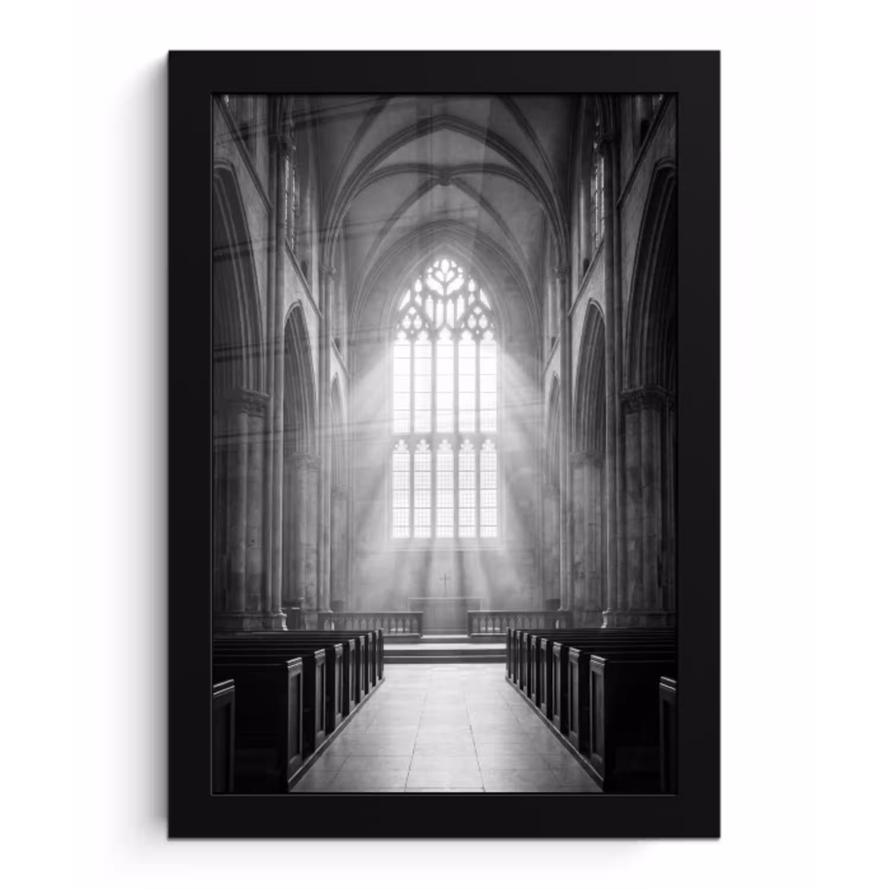 Kerk - Interieur - Lichtstralen - Architectuur - Klassiek fotolijst zwart zonder passe partout klein -3d