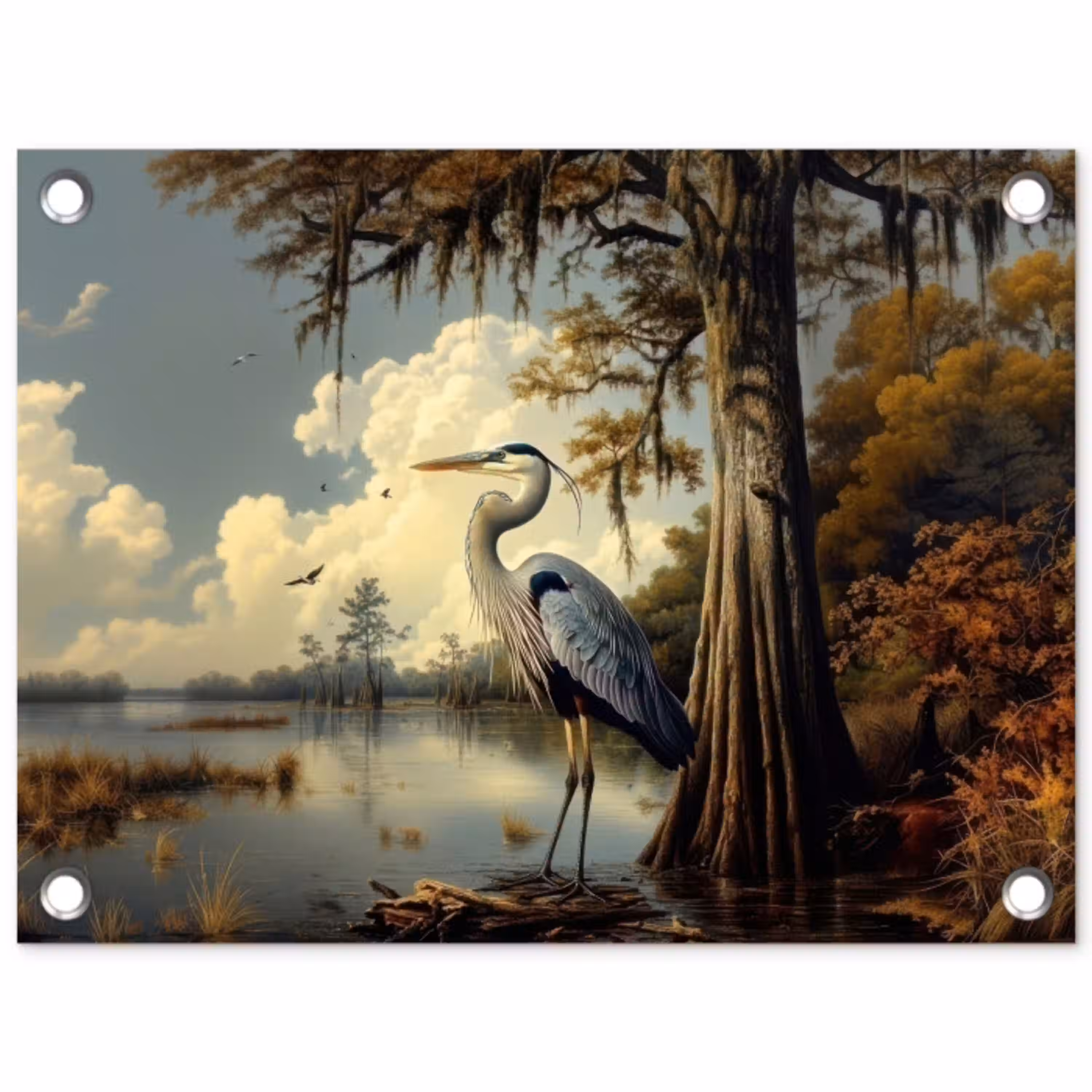Reiger - Blauw - Meer - Boom tuinposter los doek klein -3d