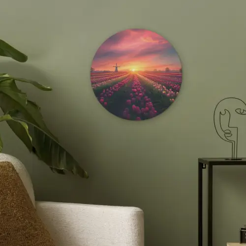 Windmolen - Zonsondergang - Landschap Akoestische PET Vilt - Rond klein -sfeer2
