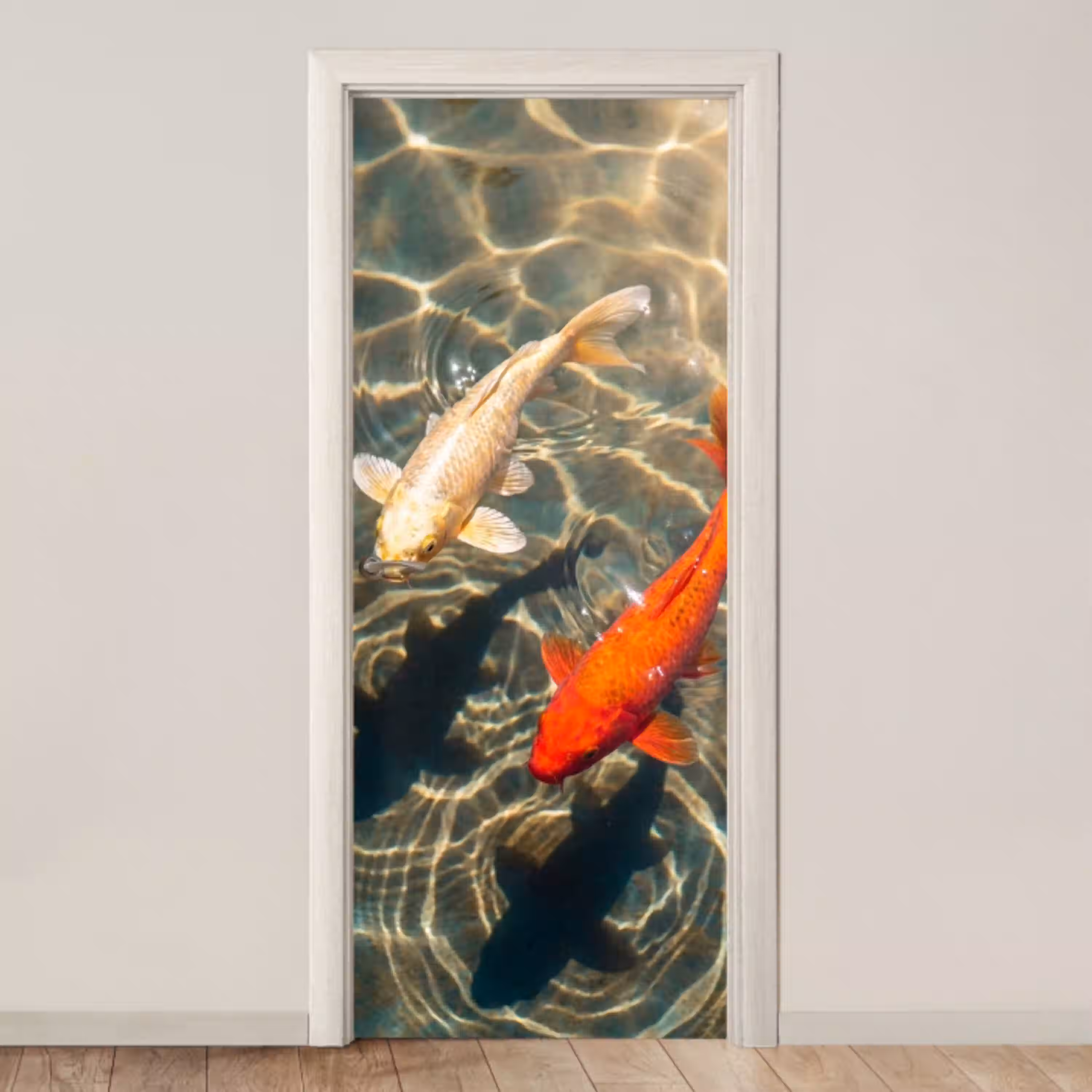 Vis - Water - Dieren - Oranje - Goud deurposter klein -3d_beige