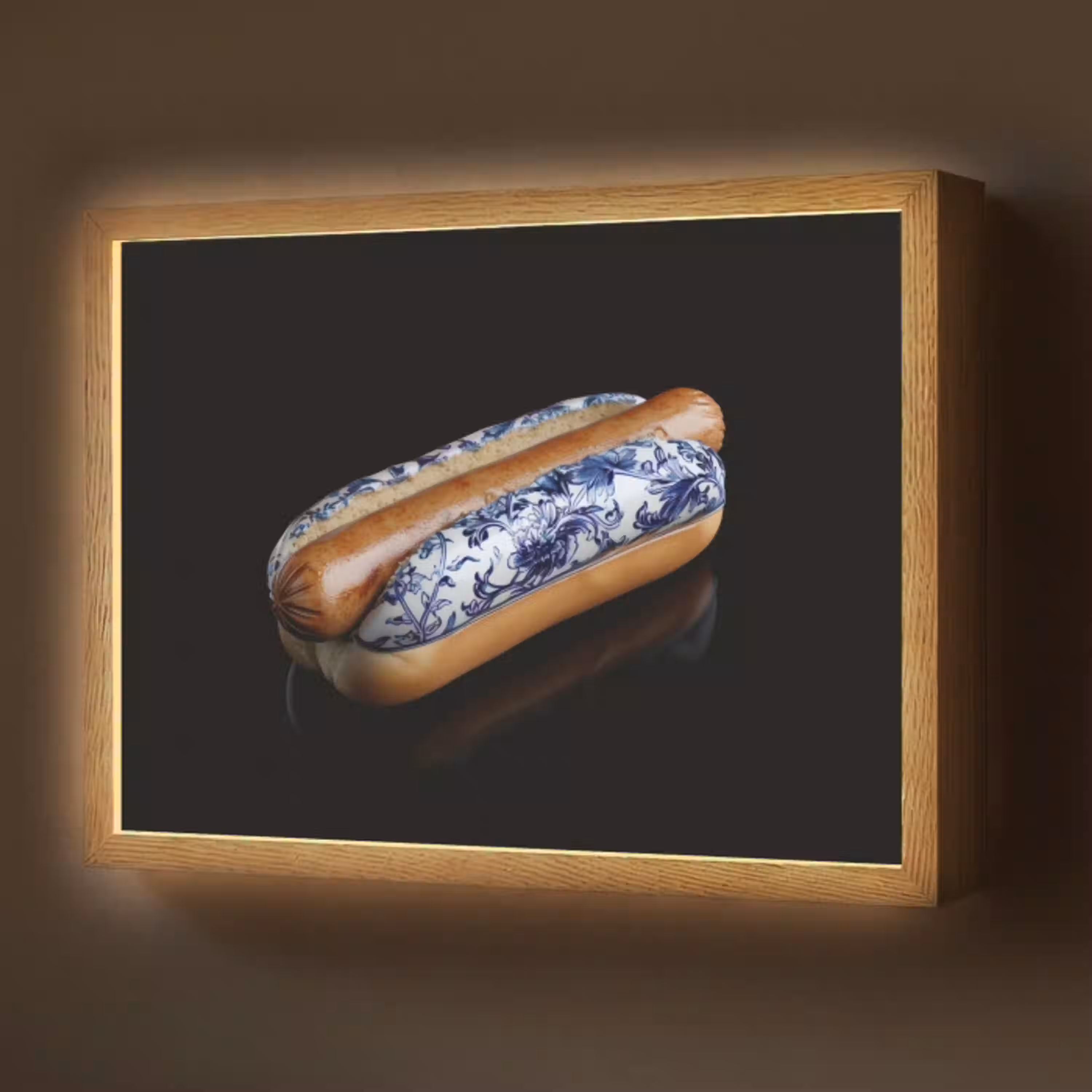 Hotdog - Porselein - Delfts blauw - Eten Light Box met batterij (Wandlamp) middel -z3d_website