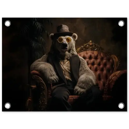 Ijsbeer - Hoed - Bril - Stoel tuinposter los doek klein -3d