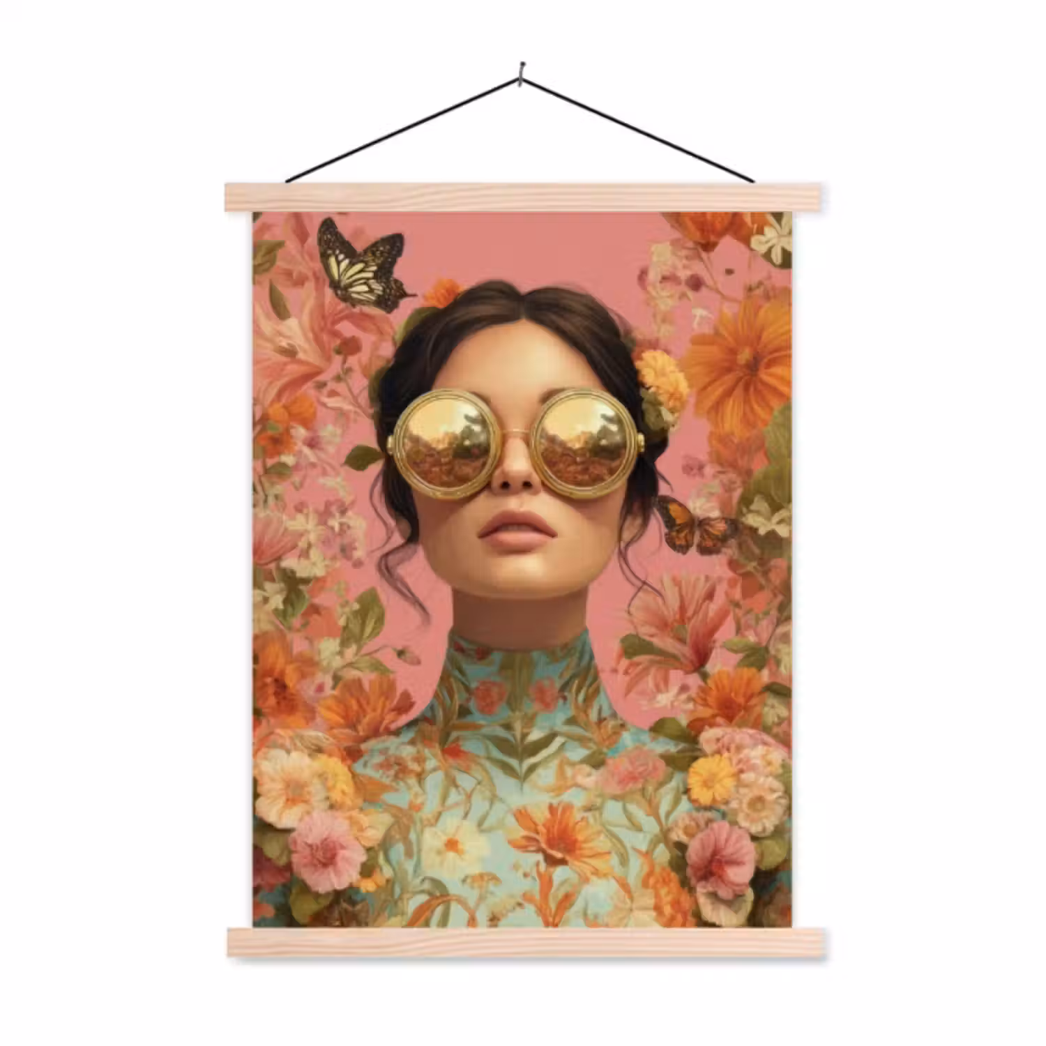 Schoolplaat - Vrouw - Bril - Roze - Bloemen