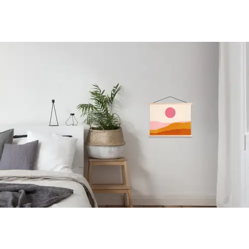 Zon - Heuvels - Abstract - Roze textielposter latten blank klein -woonkamer