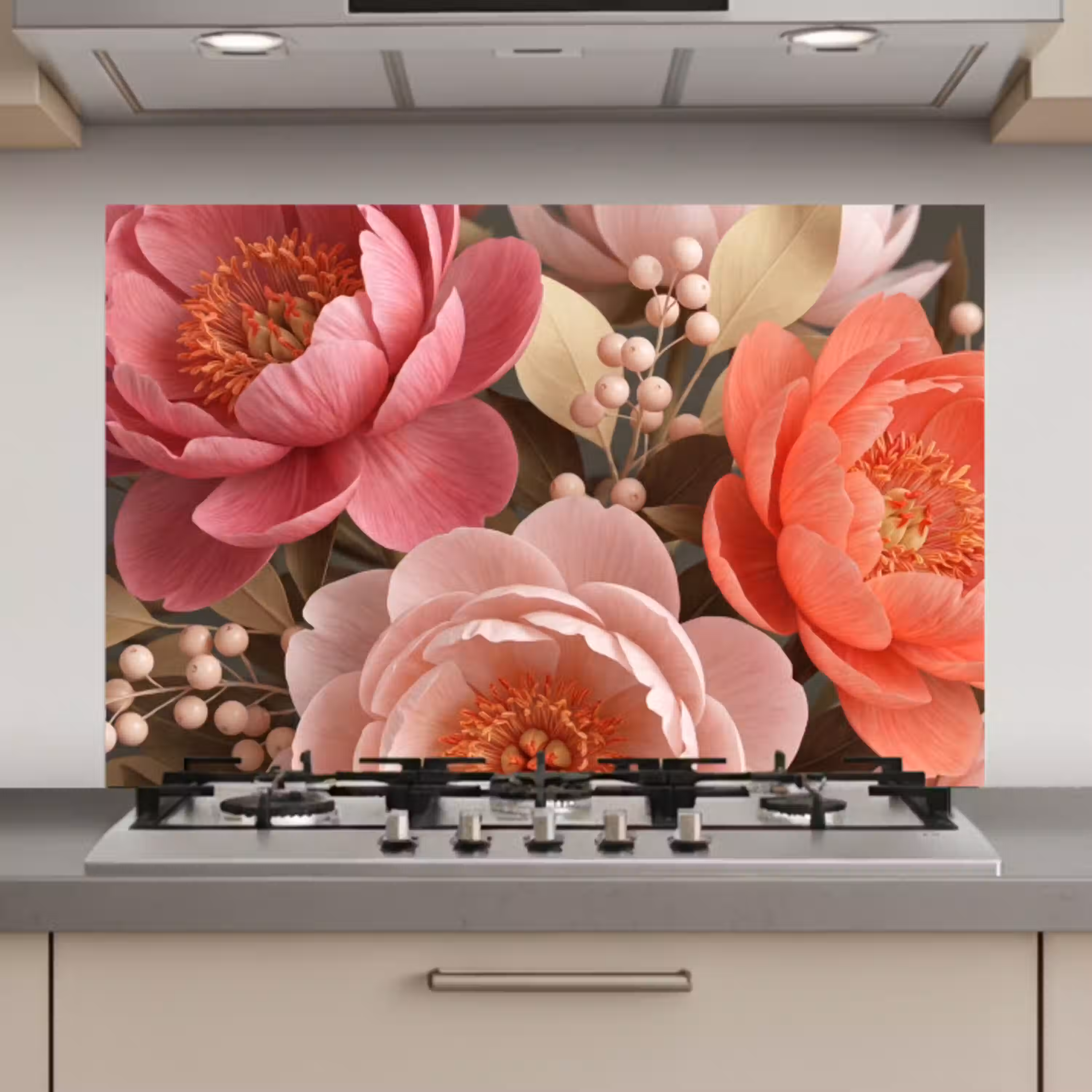 Bloemen - Bloesem - Zacht - Koraal - Decoratie keuken achterwand spatscherm klein -3d_website