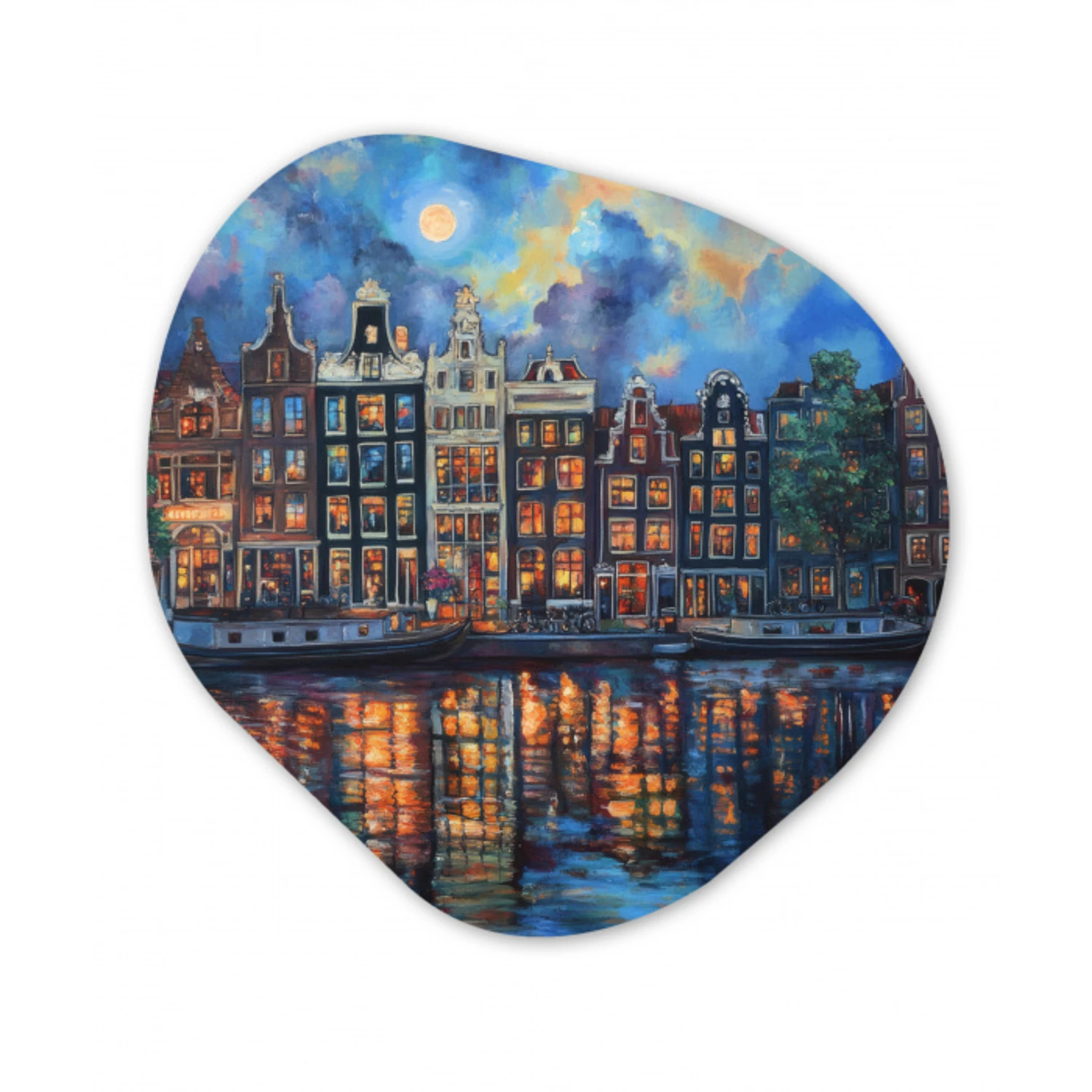 Grachten Amsterdam - Huizen - Stad - Kleurrijk Wandcirkel Organisch Plexiglas middel -3d