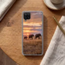 Olifanten - Savanne - Zonsondergang - Afrika - Warm Telefoonhoesje Samsung Galaxy A12 klein -sfeer1