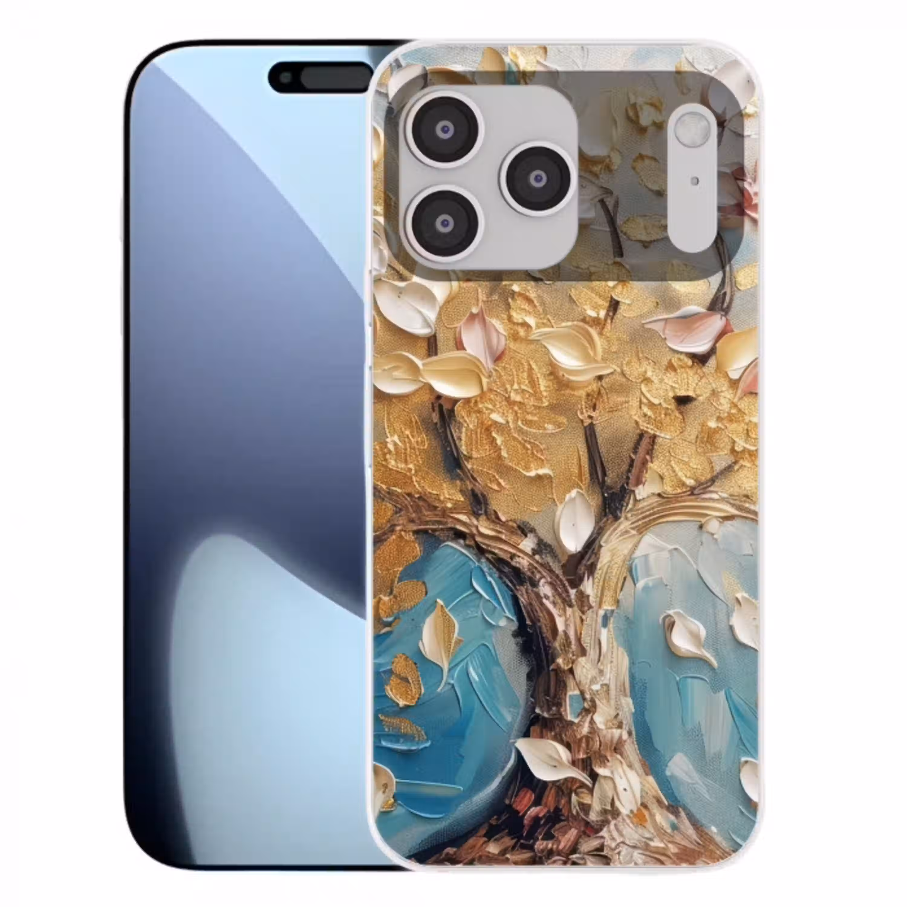 Boom - Blauw - Goud - Abstract - Modern Telefoonhoesje iPhone 17 Pro Max klein -3d