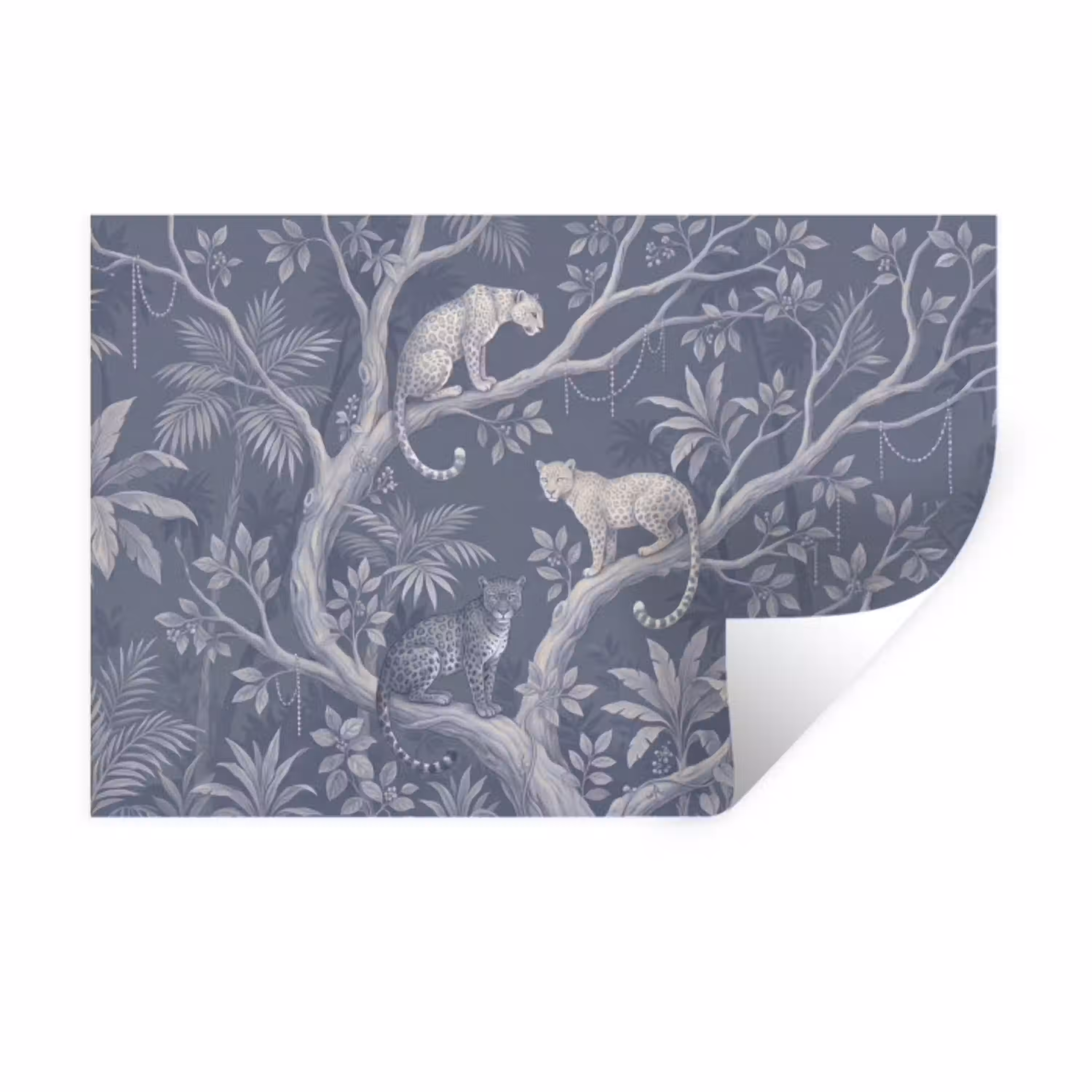 Dieren - Jungle - Illustratie - Bomen - Blauw Muursticker klein -3d