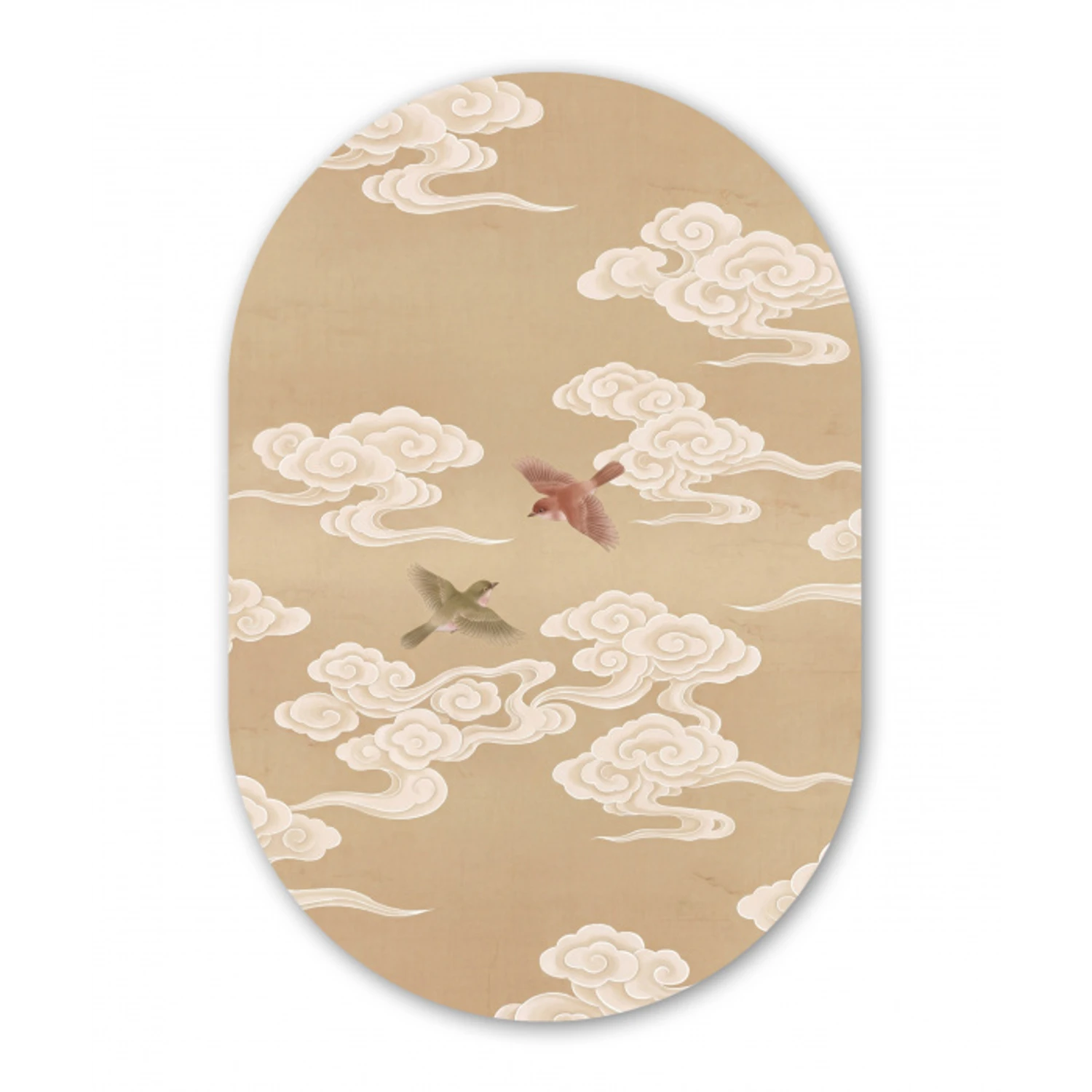 Vogels - Vliegen - Beige Wandcirkel Ovaal Forex klein -3d