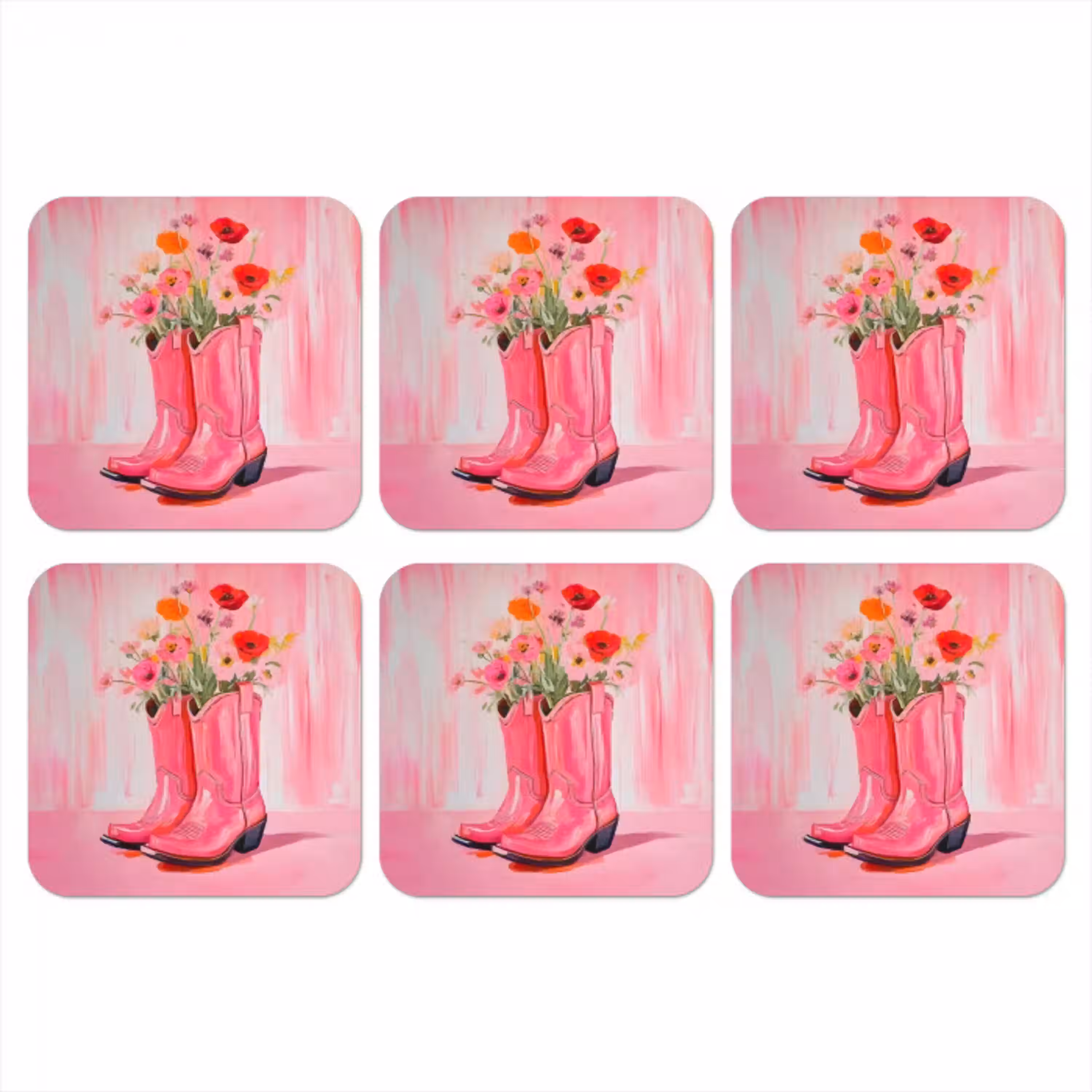 Roze - Bloemen - Cowboy onderzetter kurk middel -3d