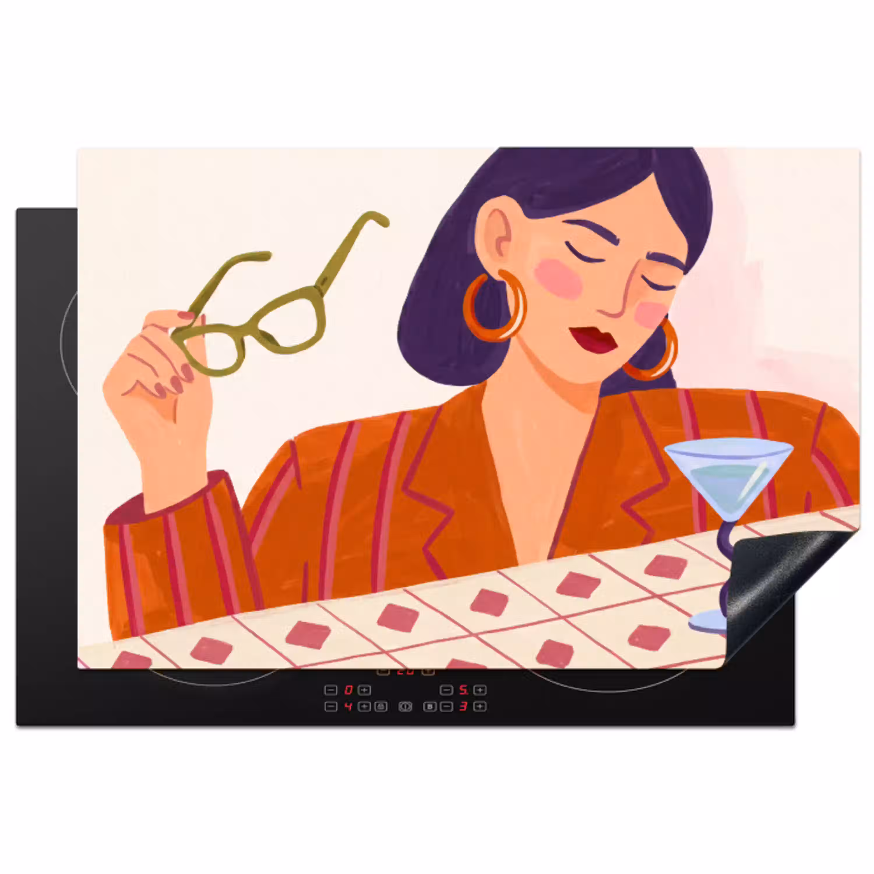 Vrouw - Bril - Cocktail - Illustratie - Modern Inductie beschermer vinyl 3mm klein -3d