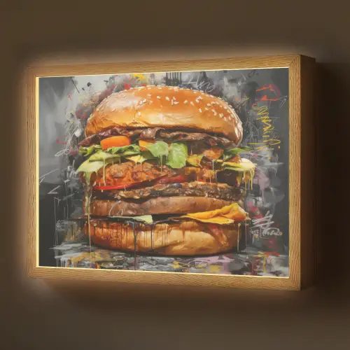 Burger - Eten - Kunst - Grijs - Graffiti Light Box met batterij (Wandlamp) middel -z3d_website
