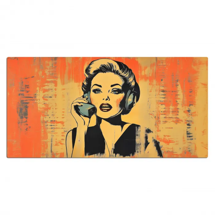 Retro - Vrouw - Koptelefoon - Oranje Muismat XXL klein -3d_leeg