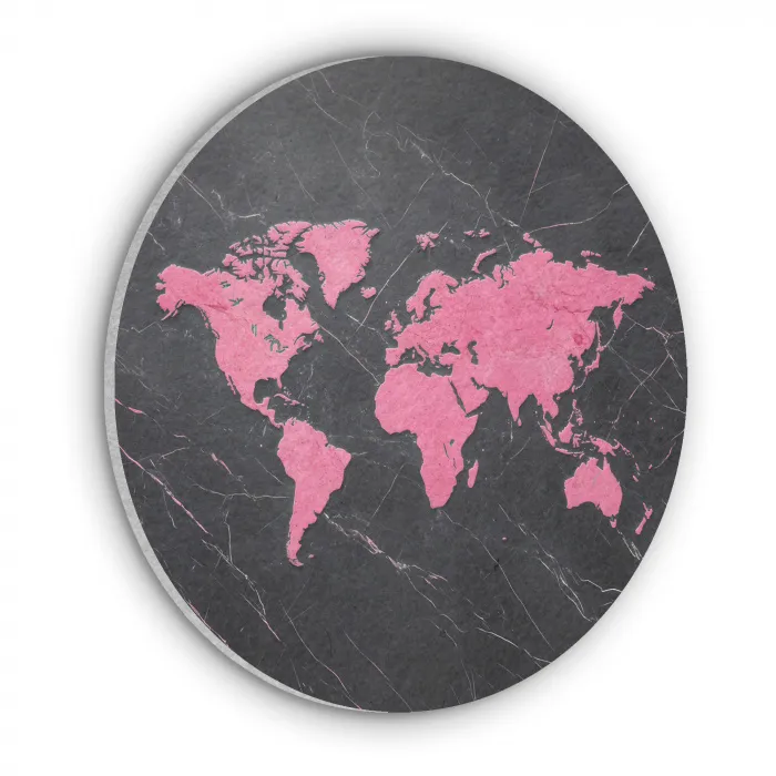 Wereldkaart - Roze - Marmer Akoestische PET Vilt - Rond klein -3d