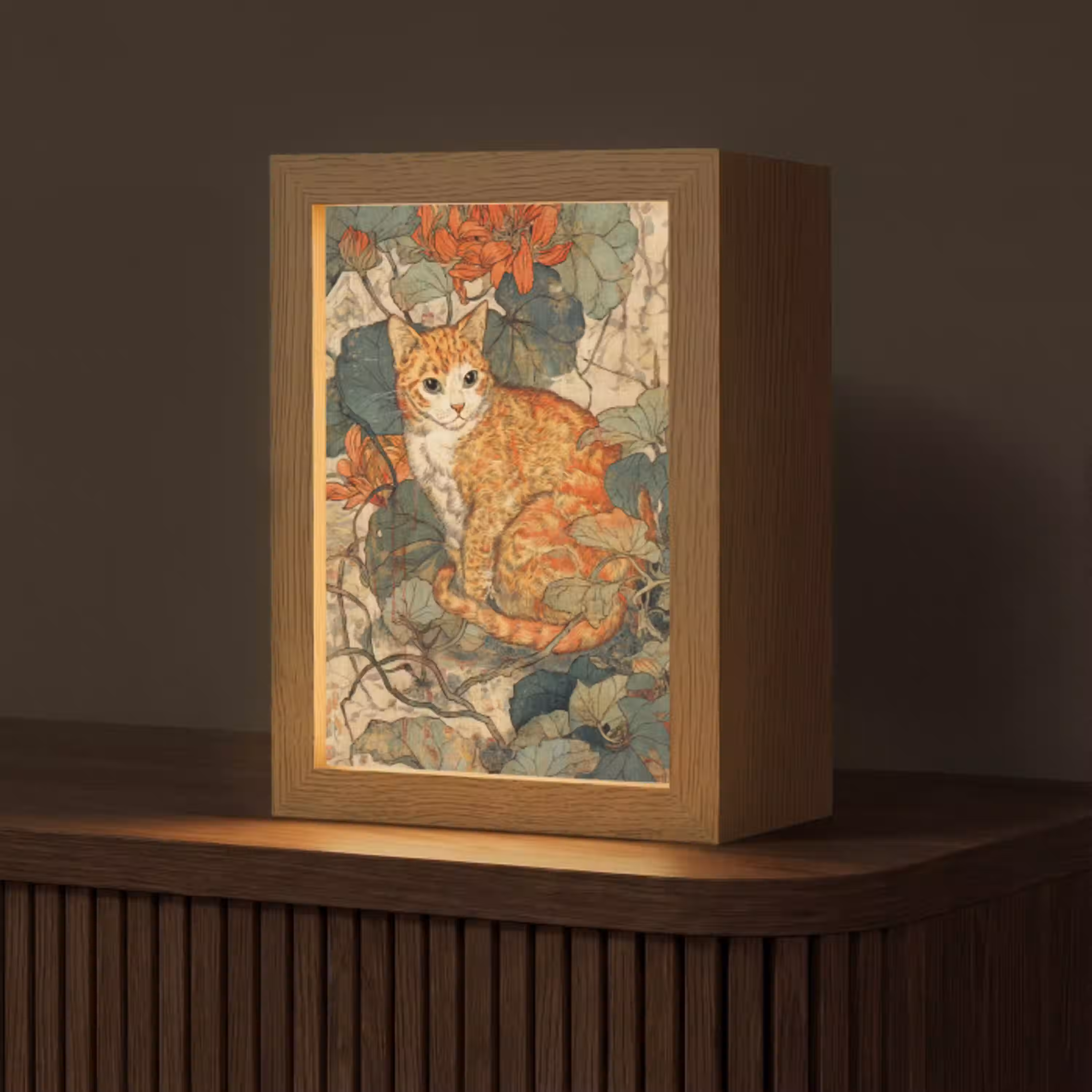Kat - Sierlijk - Bloemen Light Box met kabel (Tafellamp) klein -z3d_website