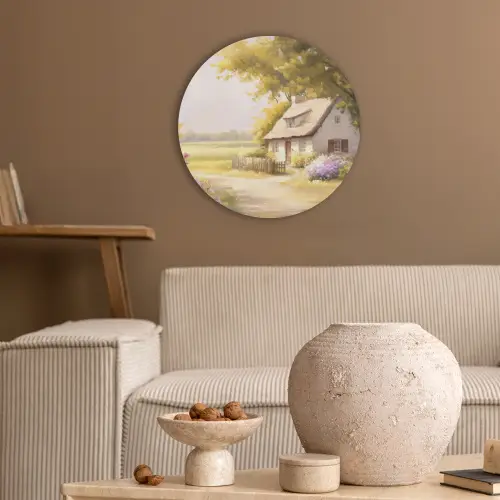 Huisje - Hout - Bloemen Akoestische PET Vilt - Rond klein -sfeer1