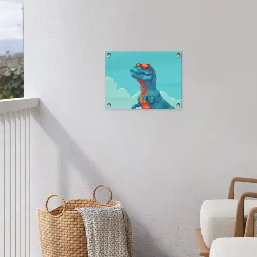 T-Rex - Blauw - Wolken - Zonnebril tuinposter los doek klein -sfeer8