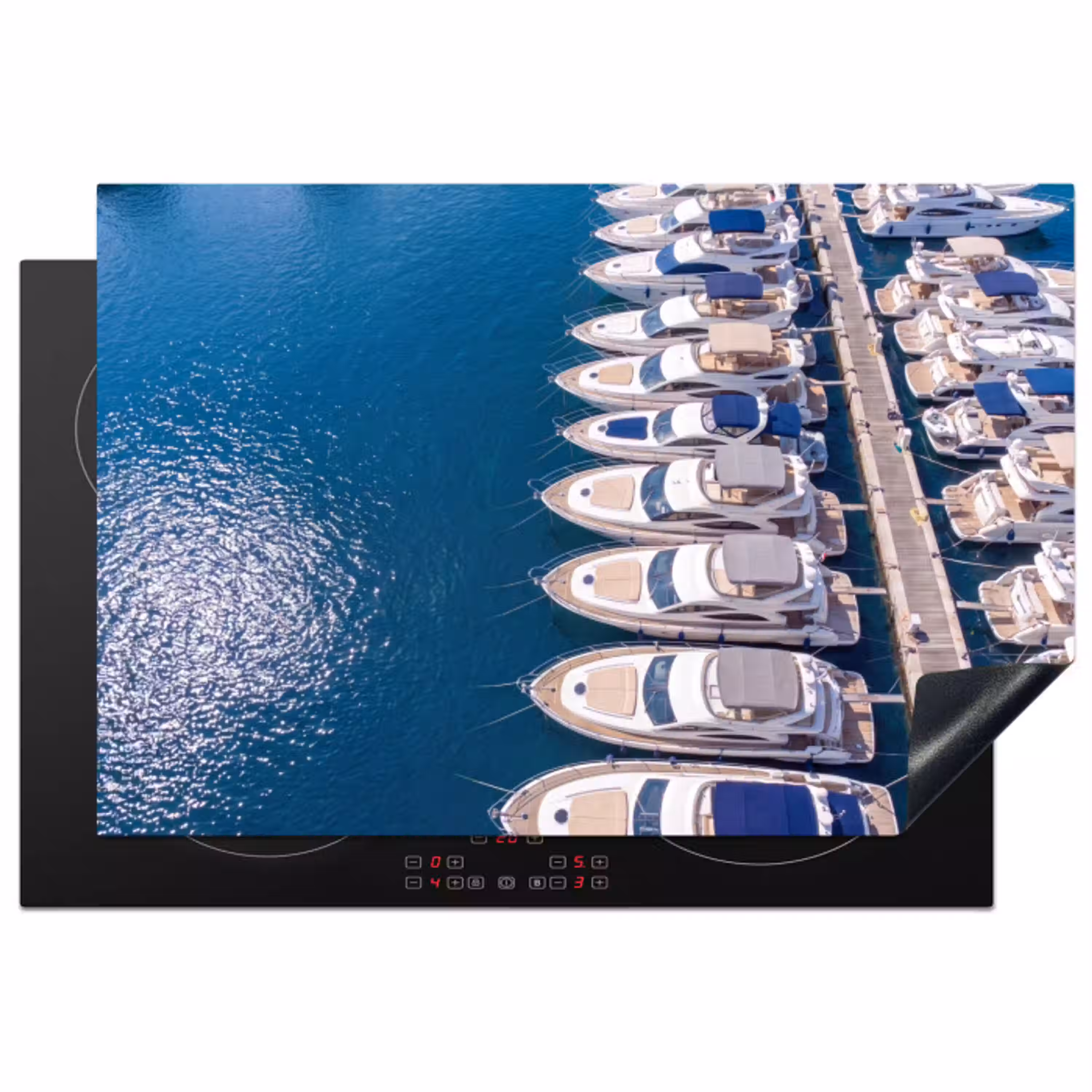 Boot - Jachthaven - Water - Zomer - Blauw Inductie beschermer vinyl 3mm klein -3d